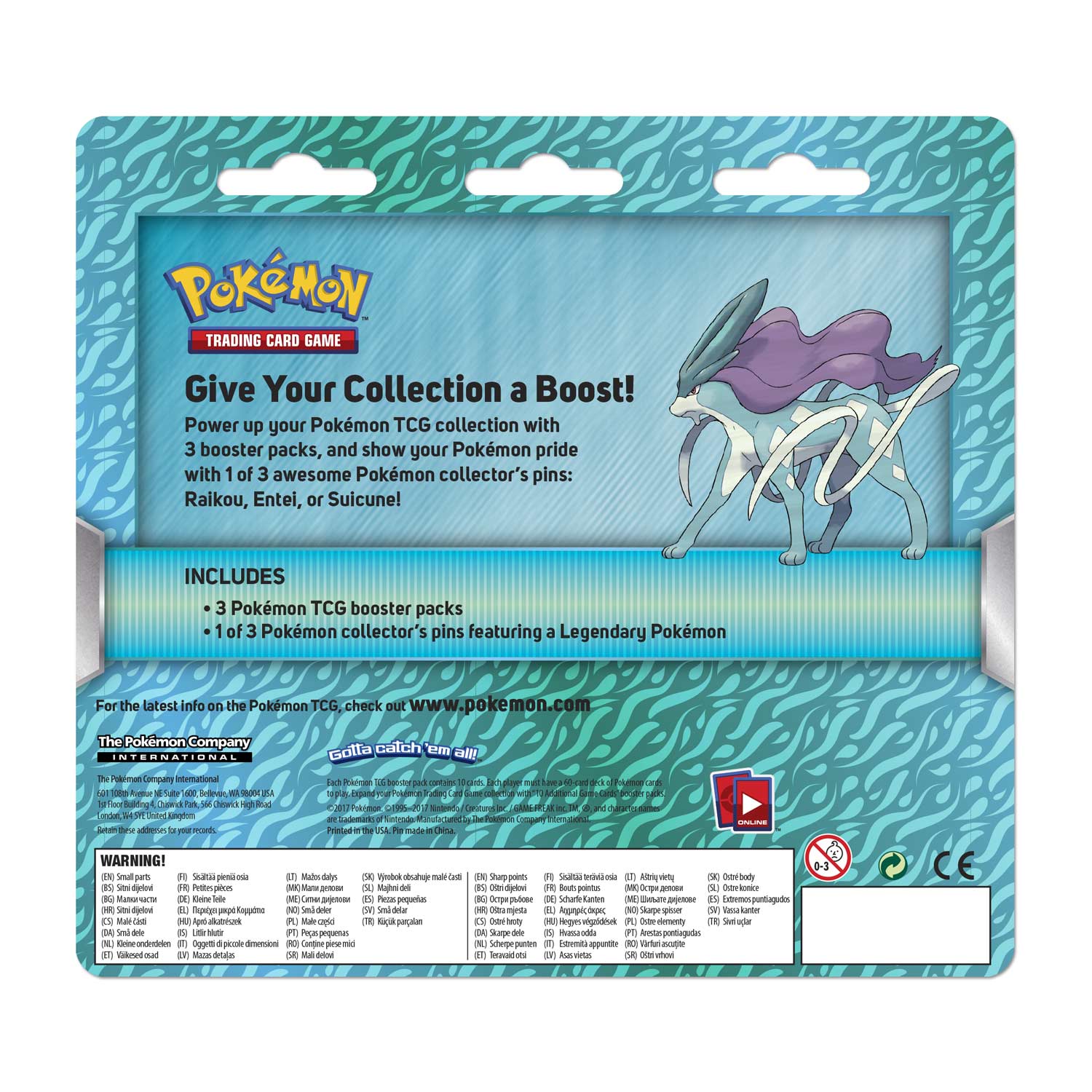 Pokémon TCG: 3 Booster Packs & Suicune Collector's Pin | Pokémon Center  Official Site