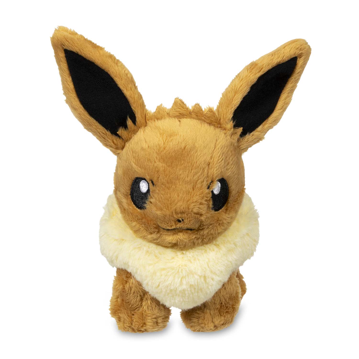 The official Sitting Eevee Fluffy Plush has soft fabric that can be brushed...