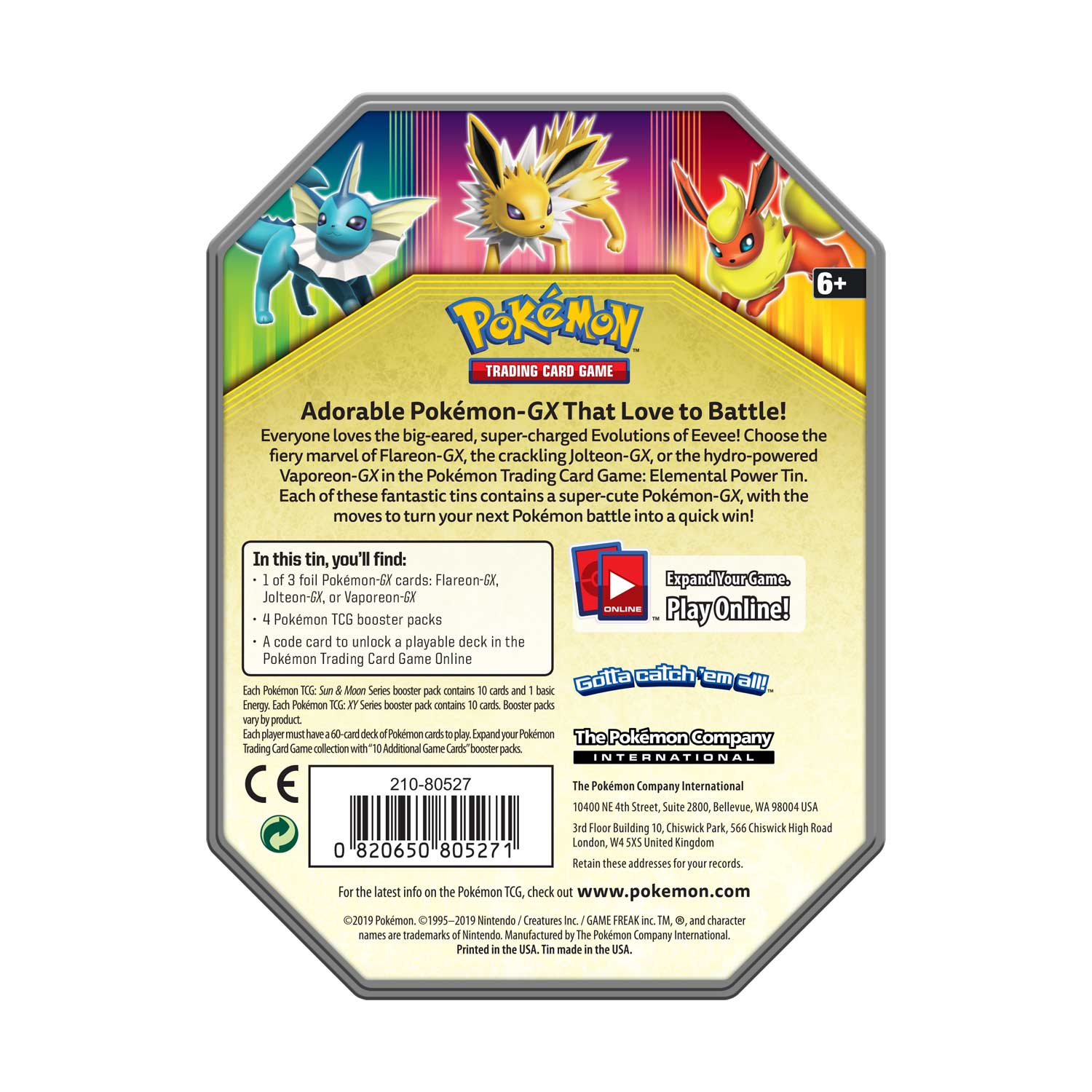 Pokemon Tcg Elemental Power Tin Featuring Vaporeon Gx Pokemon Center Official Site