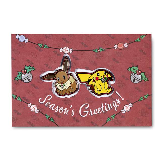 Pokemon 2022 Christmas Pins Pikachu & Eevee Pokémon Holiday 2019 Pins & Greeting Card | Pokémon Center  Official Site