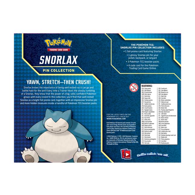 Snorlax Pin Collection Box MINT Sword And Shield Booster Packs 