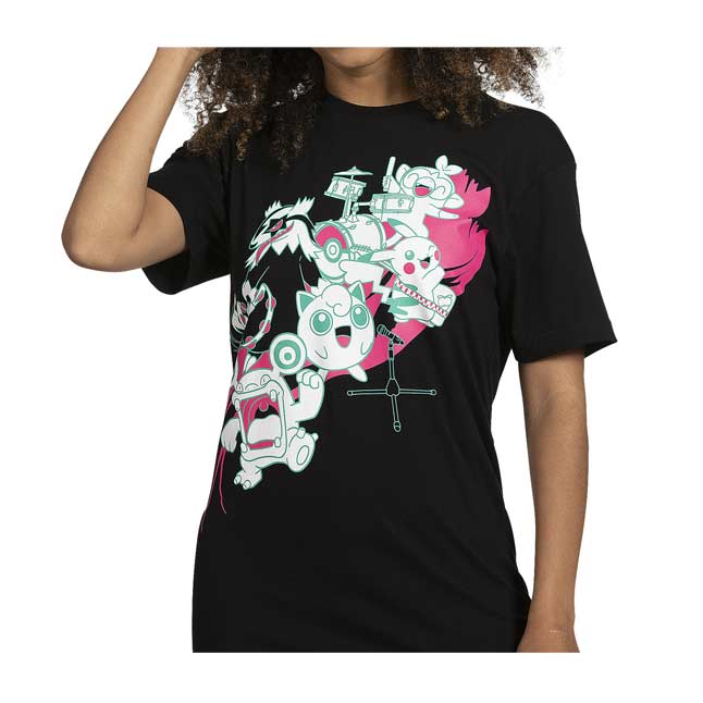 Download Pikachu & Band Black Relaxed Fit Crew Neck T-Shirt - Adult ...