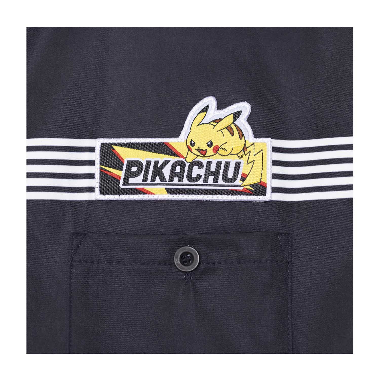 Pikachu Racing Black Short-Sleeve Button-Up Shirt - Adult