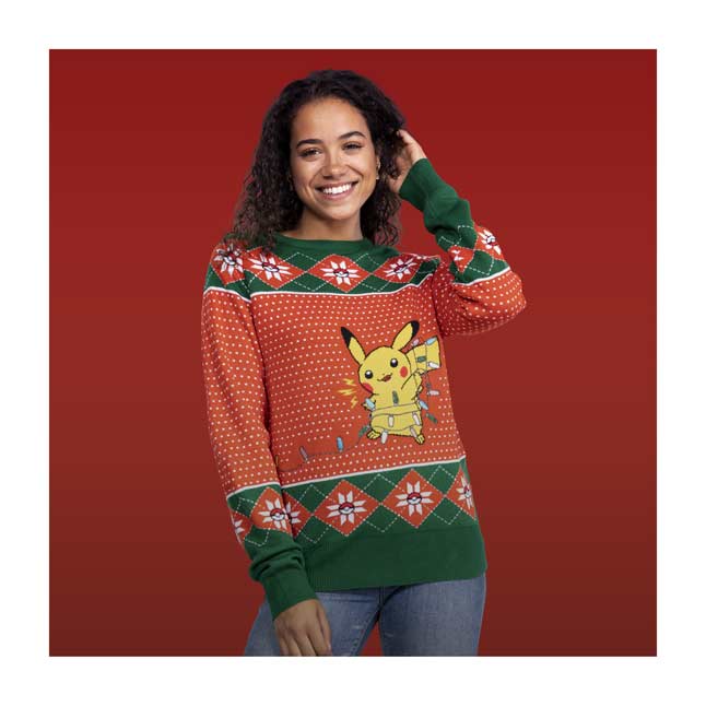 Pokemon Official Pikachu Holiday Lights Knit Sweater - Size Adult Small