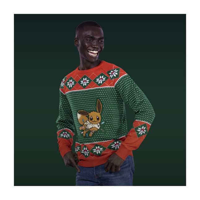 Pokemon Official Eevee Holiday Lights Knit Sweater - Size Adult Small