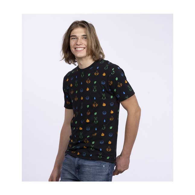 Sinnoh First Partners Black Allover Print Relaxed Fit Crew Neck T Shirt Adult Pokemon Center Official Site