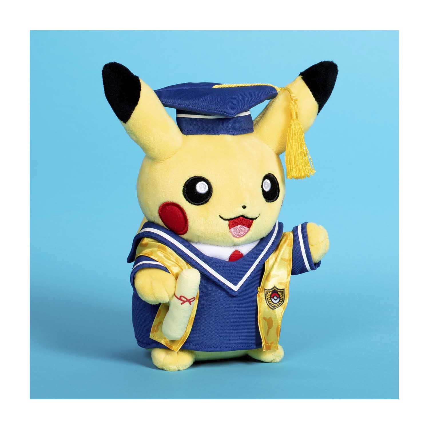 Pokemon Center Graduation Pikachu Plush Toy & 2 Pins & Card Graduate Gift 
