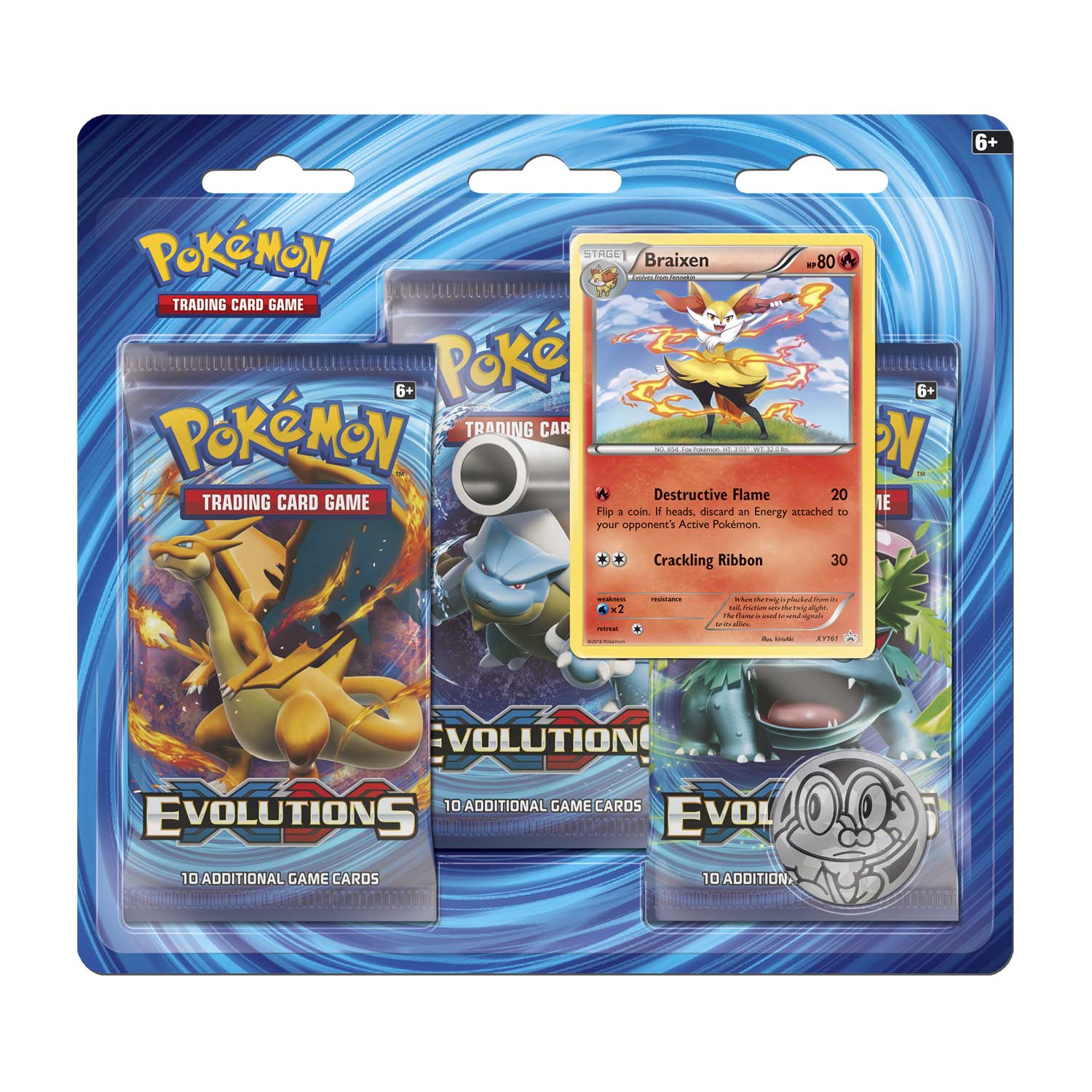Pokémon Tcg Xyevolutions Boosters 3 Booster Packs With Coin And Braixen Card