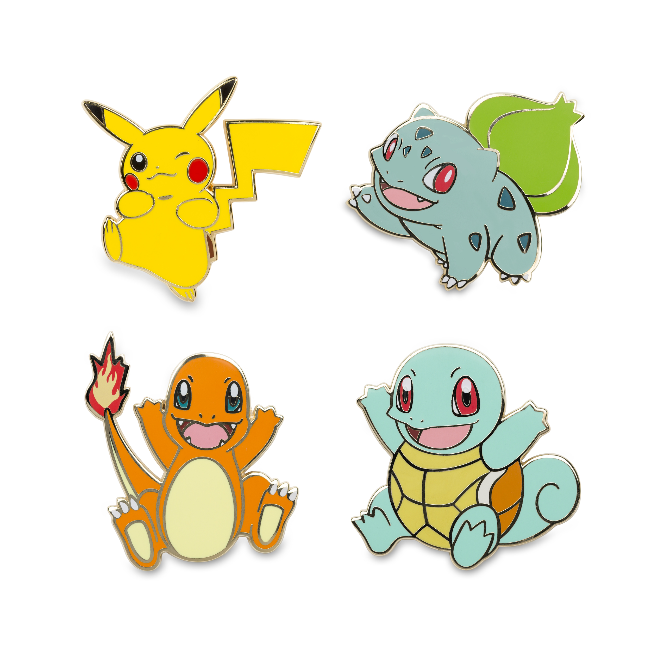 Pikachu Bulbasaur Charmander Squirtle Pokemon Pins 4 Pack