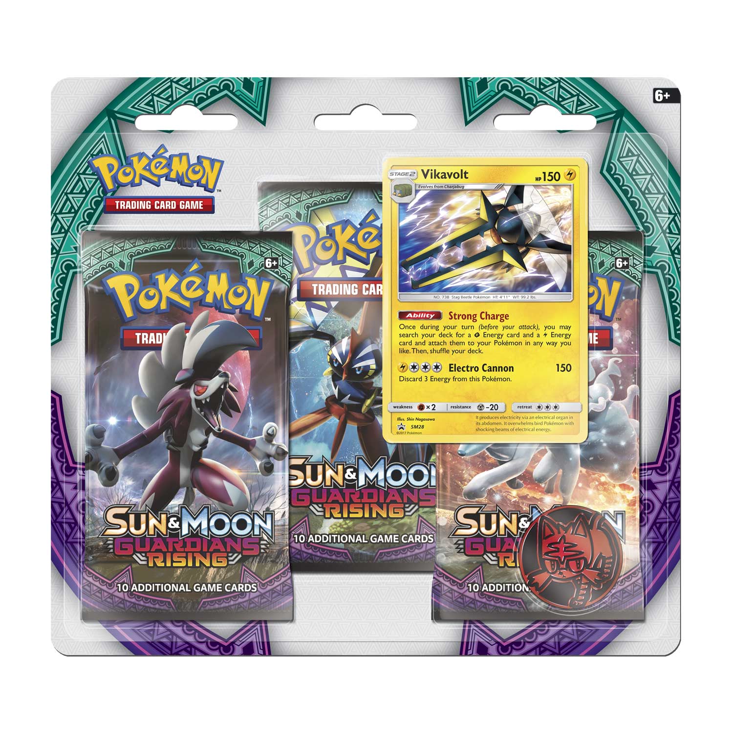 Pokémon Tcg Sun Moonguardians Rising Boosters 3 Booster Packs With Vikavolt Promo Card