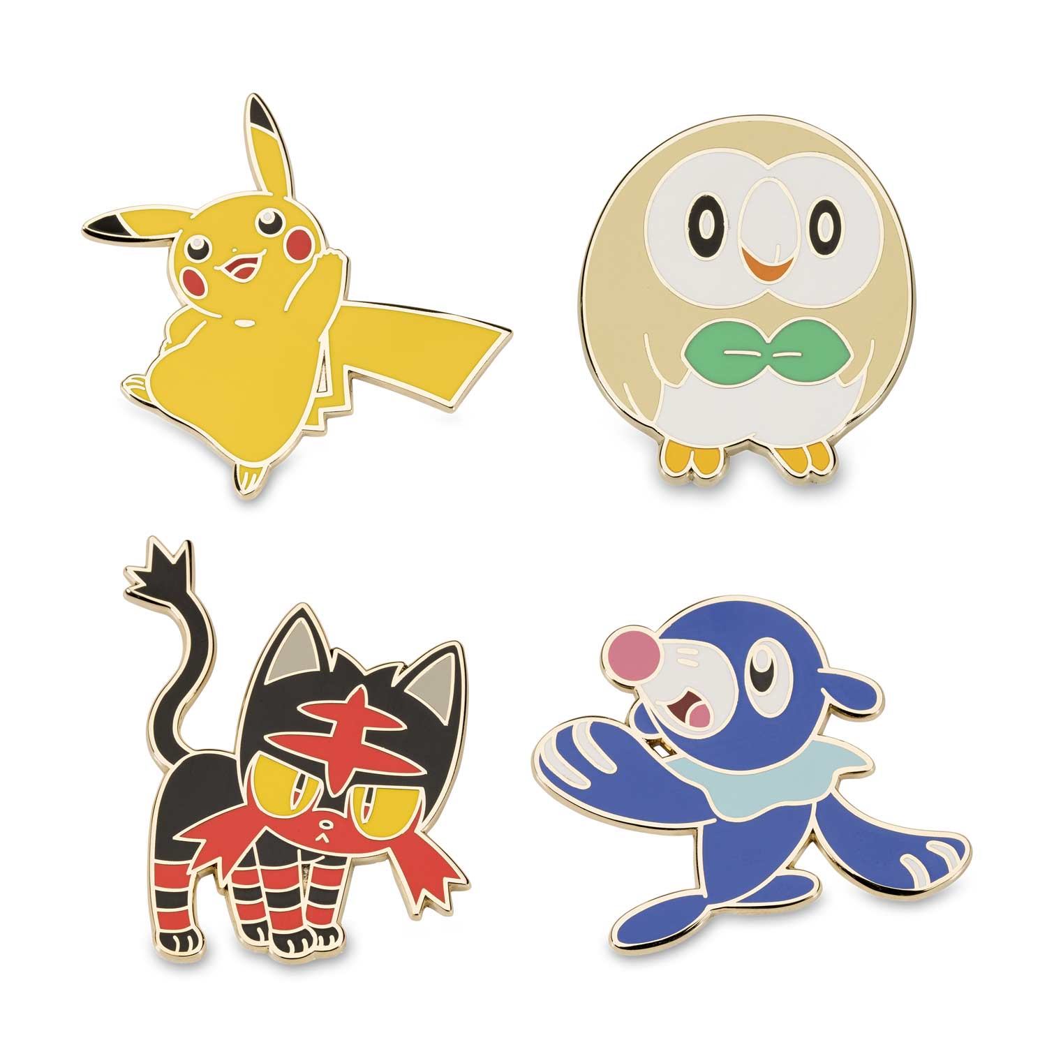 Alolan First Partner Pin Collection 4 Pack With Pikachu Rowlet Litten And Popplio