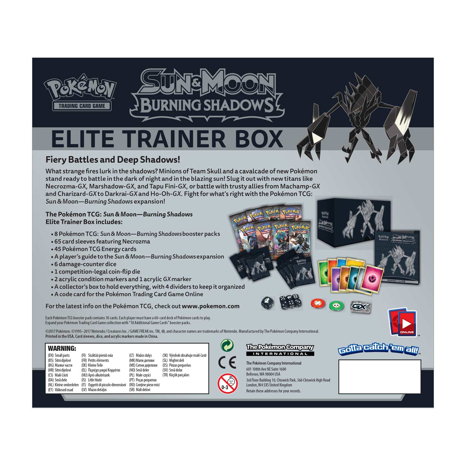 Pokémon Tcg Sun Moonburning Shadows Elite Trainer Box