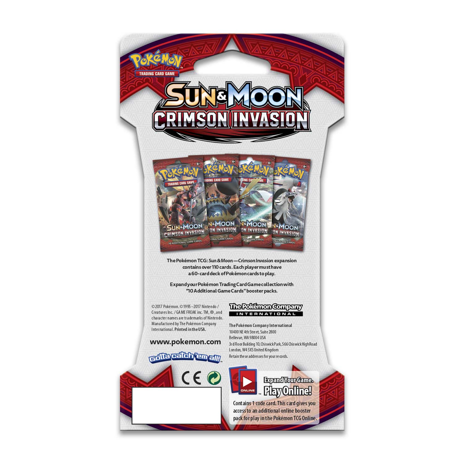 Pokémon Tcg Sun Mooncrimson Invasion Sleeved Booster Pack 10 Cards