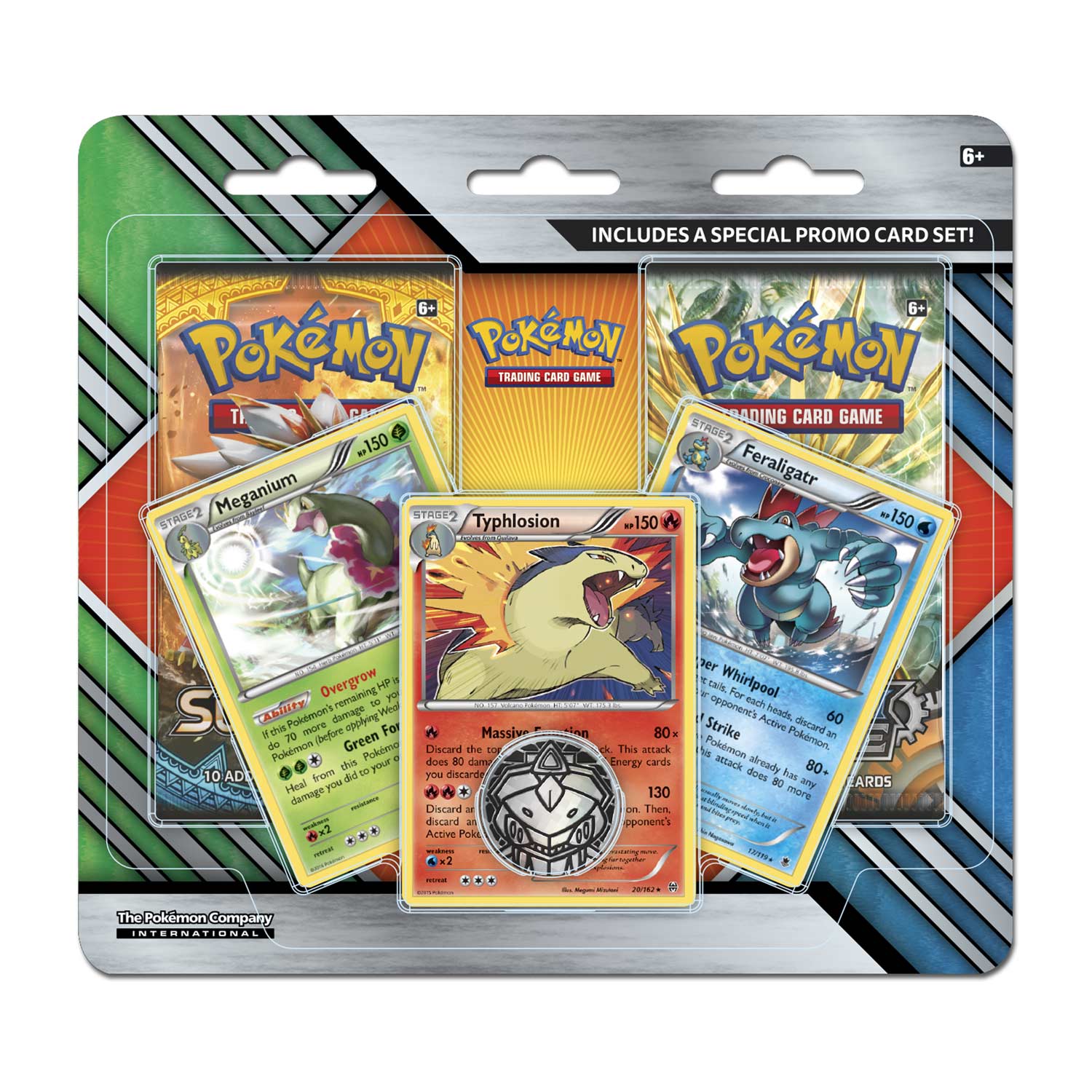 Pokémon Tcg Meganium Typhlosion And Feraligatr With 2 Booster Packs And Coin