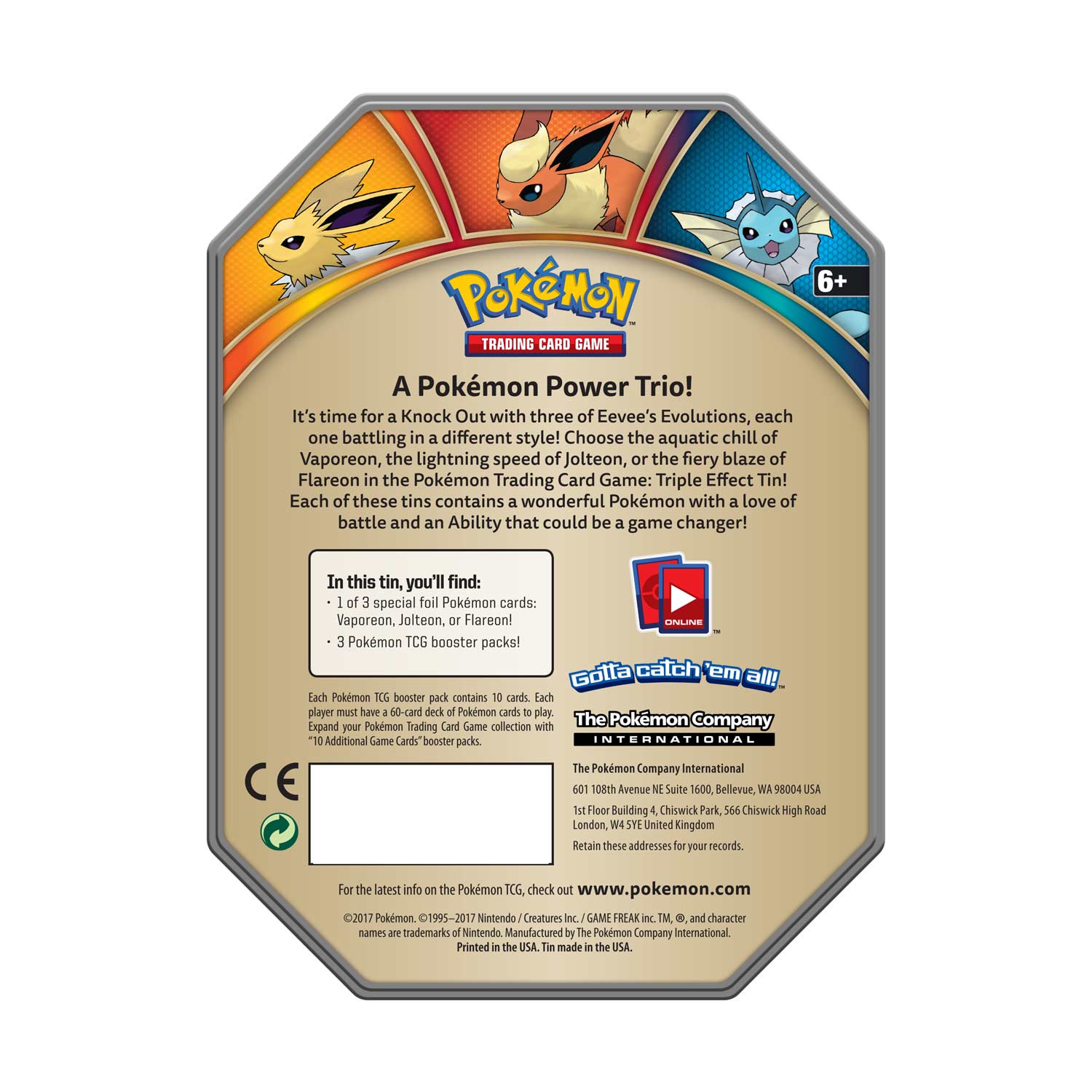 Pokémon Trading Card Game Triple Effect Tin With Vaporeon
