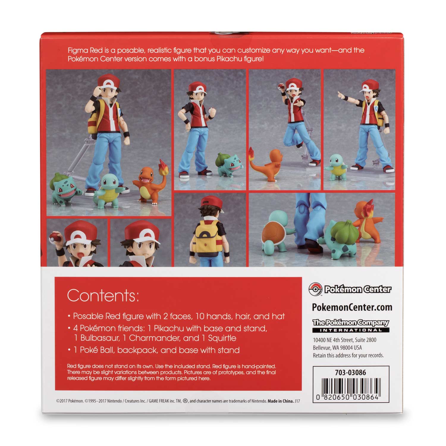 Figma Red Posable Figure With Pikachu Bulbasaur Charmander Squirtle