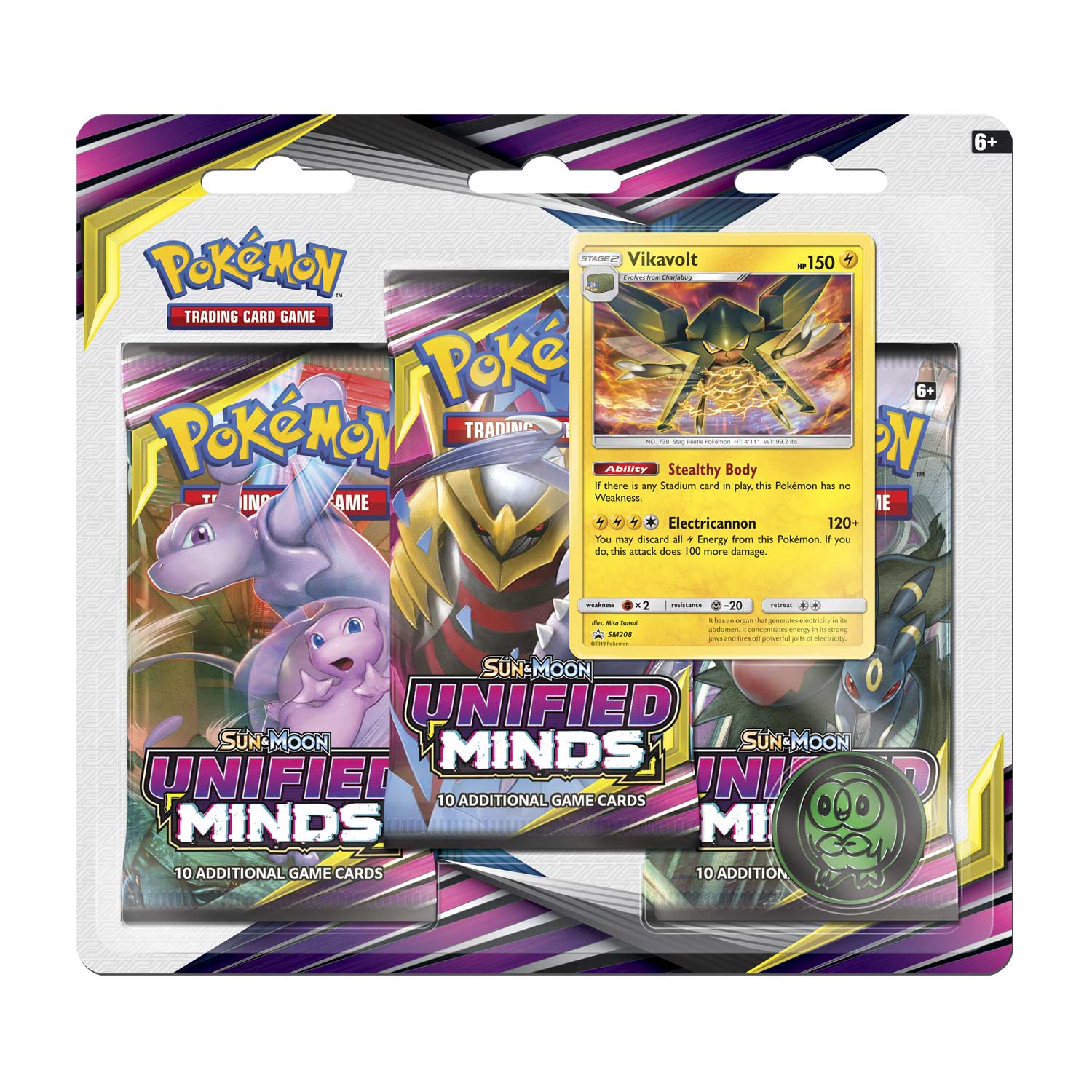 Pokémon Tcg Sun Moon Unified Minds 3 Booster Packs Coin Vikavolt Promo Card